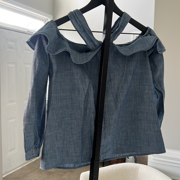 J Crew Off-the-shoulder tie-neck top in chambray - Picture 3 of 4
